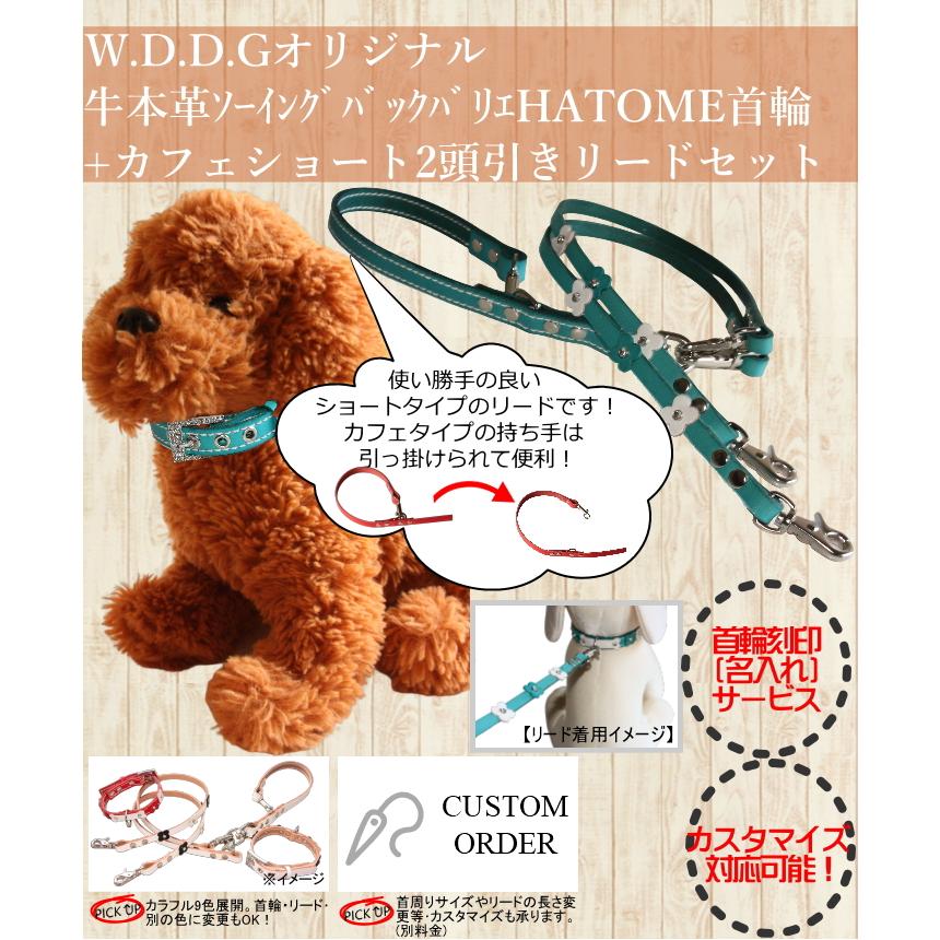 犬 革 2頭引き 首輪 リード セット 名前入り SWバックバリエHTM カフェ