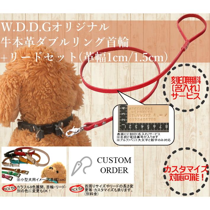 犬 革 首輪 リードセット 名前入り 本革 ダブルリング リード 首輪