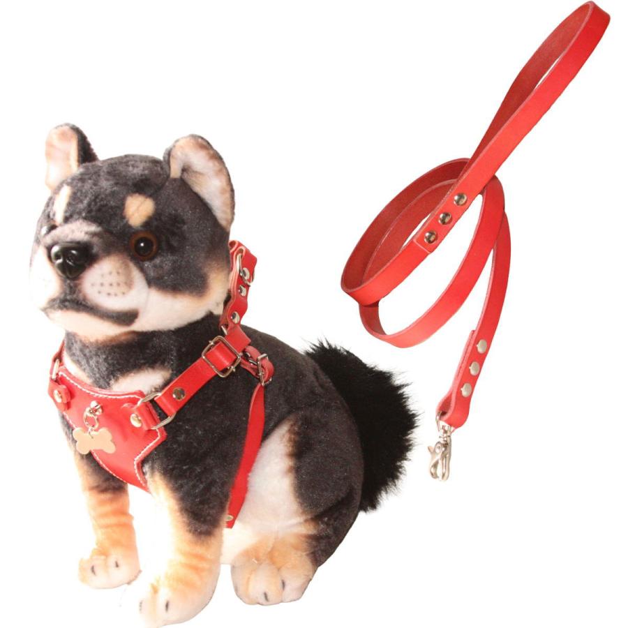犬 革 ハーネス 胴輪 リードセット 名前入り 本革 胸当て \u0026 迷子札 付き ワンタッチ ハーネス・リードセット 小型犬 中型犬 革幅1cm/1.5cm ジョイントの画像