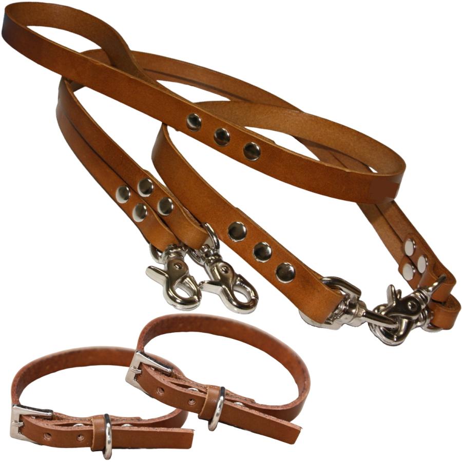犬用【本革】手染めstuds リード＆ハーネス2点SET！orange