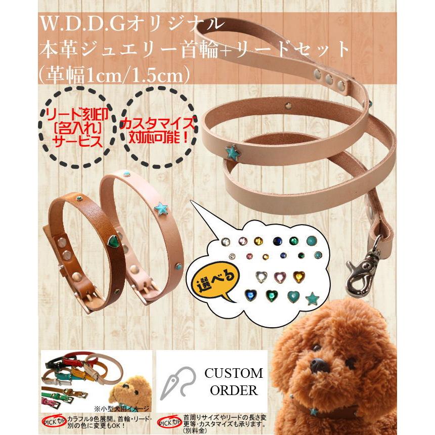 犬 革 首輪 リードセット 名前入り 本革 ジュエリー リード 首輪セット