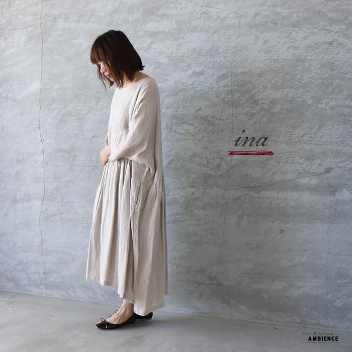 Sale セール Off Ina イナ リネンヘリンボンギャザーワンピース レディース ベージュ 日本製 送料無料 C De 02 Ambience 通販 Yahoo ショッピング