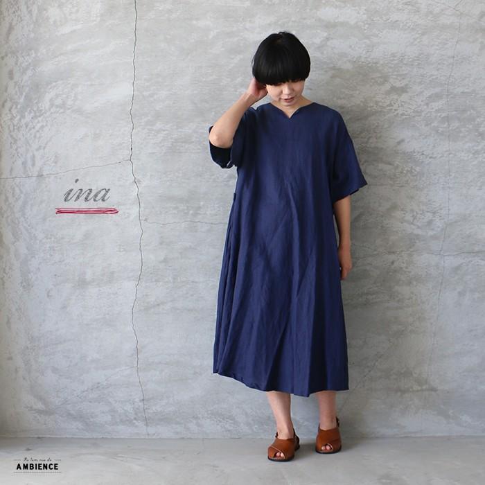 Sale セール Off Ina イナ リネンサイドギャザーキーネックワンピース レディース ネイビー 日本製 送料無料 C De 02 Ambience 通販 Yahoo ショッピング