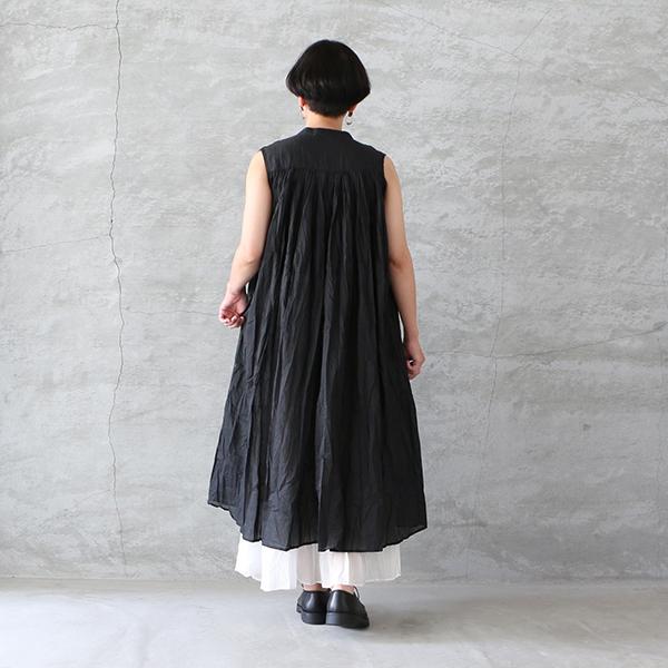 Veritecoeur リネンギャザーロングブラウス ブラック　リボン　麻　美品 Veritecoeur リネンギャザーロングブラウス ブラック リボン 麻
