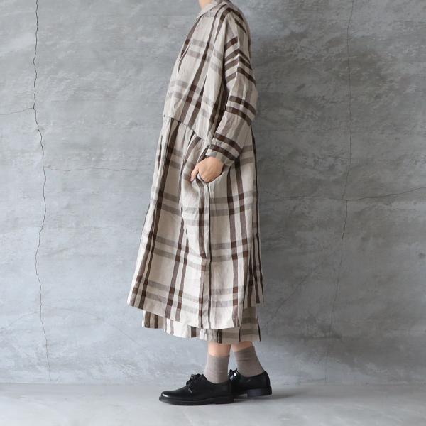 新品】イチアンティークス * リネン チェック シャツ ドレス 新品】イチアンティークス * リネン チェック シャツ ドレス