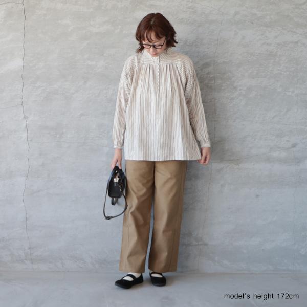 ICHI Antiquite's イチアンティークス SHIRRING BRUSHED STRIPE SHIRT