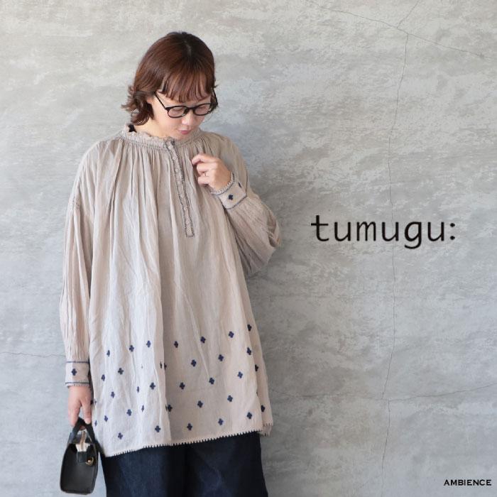 tumugu（ツムグ） tumugu: カディコットン刺繍チュニック メール便対応