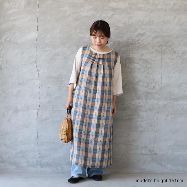 tumugu ツムグ ワンピース ブルー つむぐ tumugu tumugu: ツムグ 格子織り先染めチェックマルチway