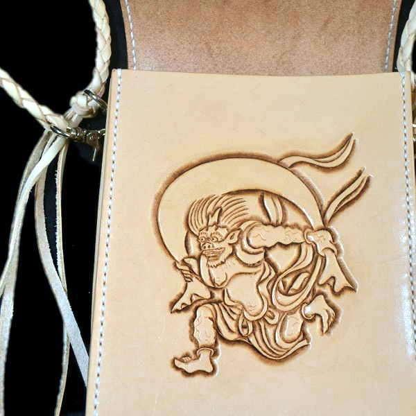 メディスンバッグ　カービング メディスンバッグ 龍 風神雷神 カービング 和柄 ライダース : レザー