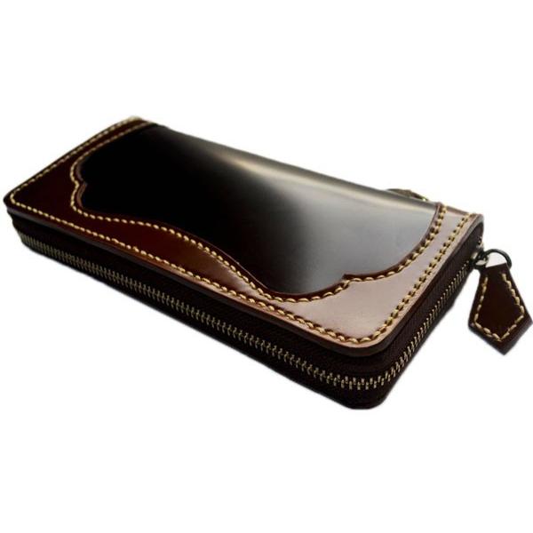 コードバン ラウンドファスナー 長財布/ 額縁 ドロップリング : レザー