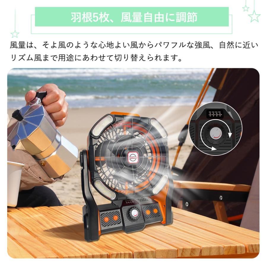 キャンプ 扇風機 20000mAh大容量 Type-C充電式 吊り下げ タイマー LED