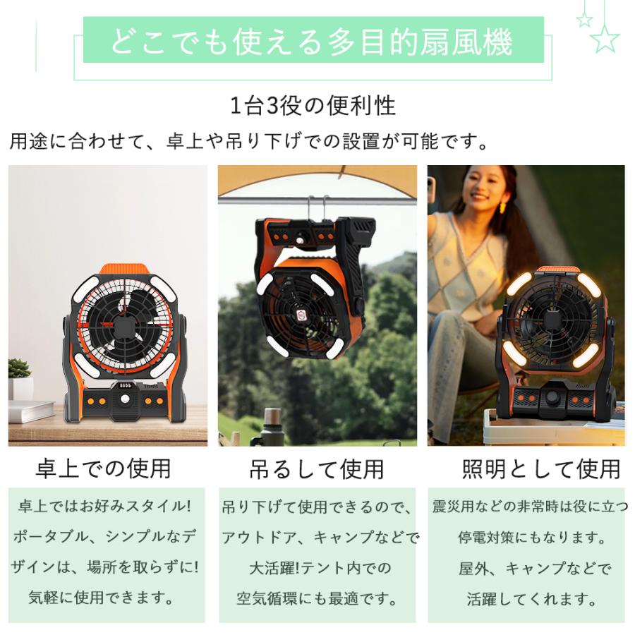 アウトドア 扇風機 屋外ファン 充電式扇風機 usb 充電 50時間 20000mah