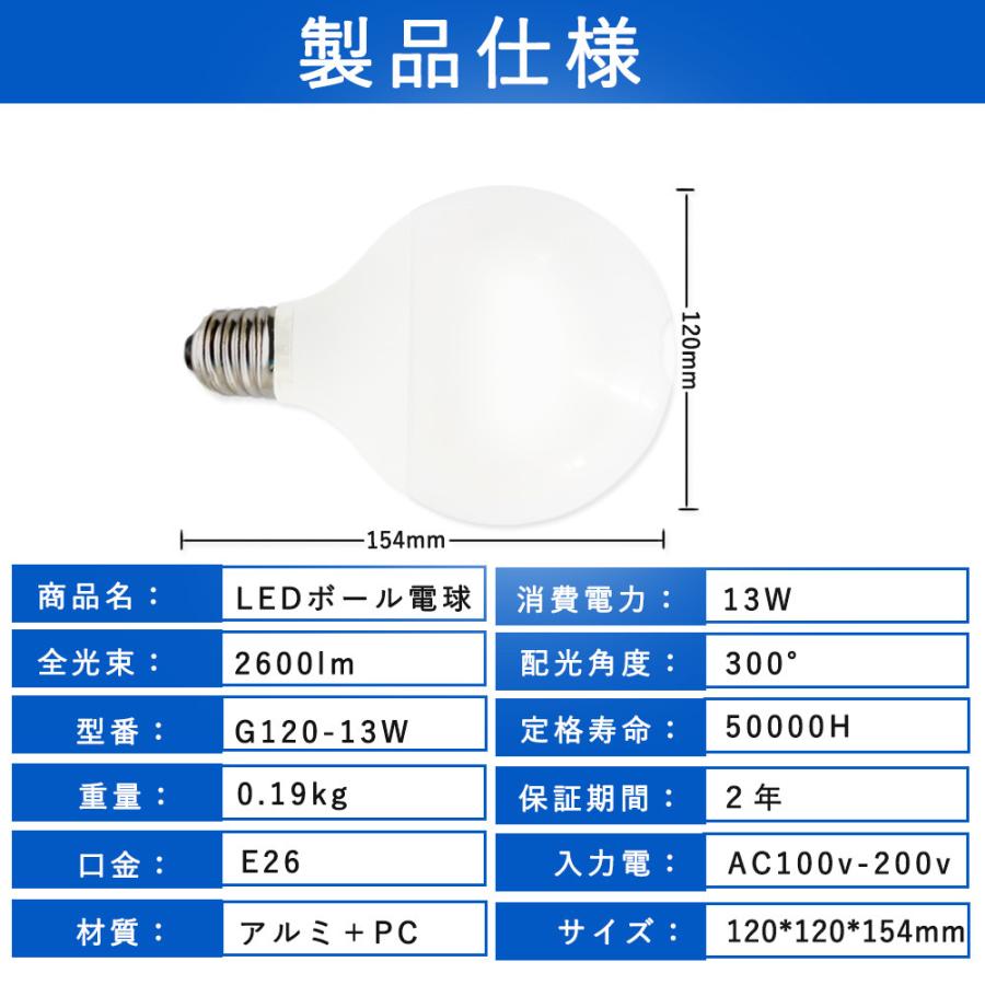ボール球形 ledランプ 130w形相当 LEDボール球型 13w G120 E26口金 LED