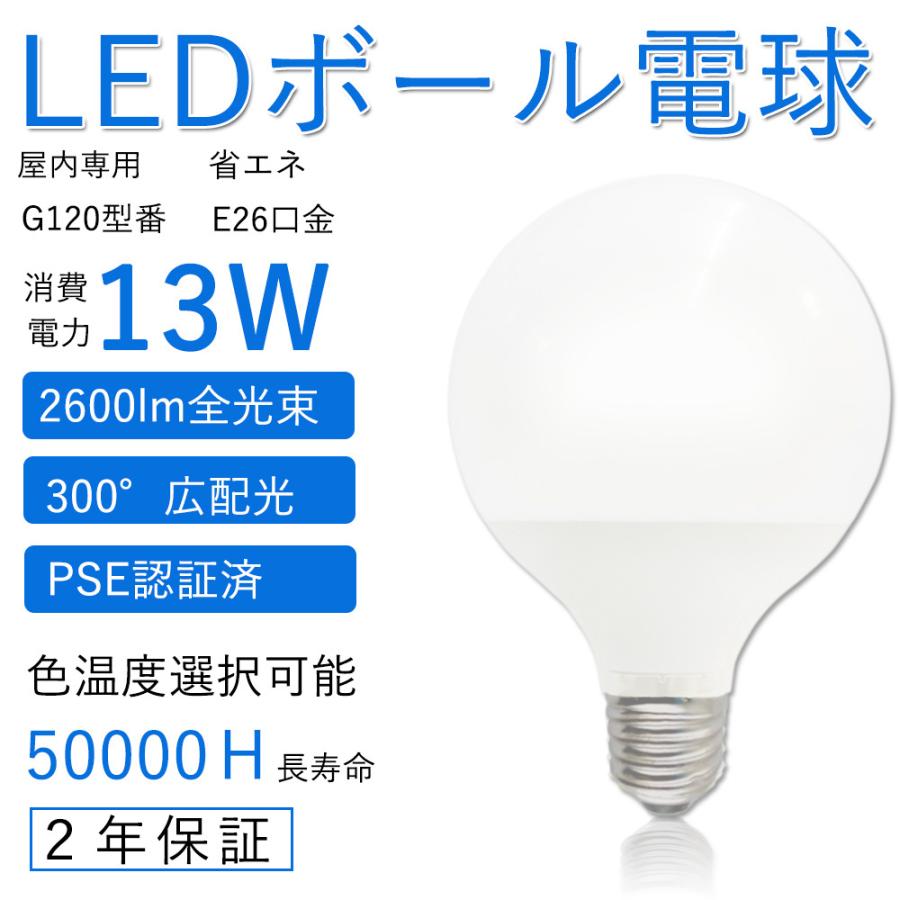 LED電球 ボール球形 130w形相当 ledランプ 13w G120 E26口金 LEDボール