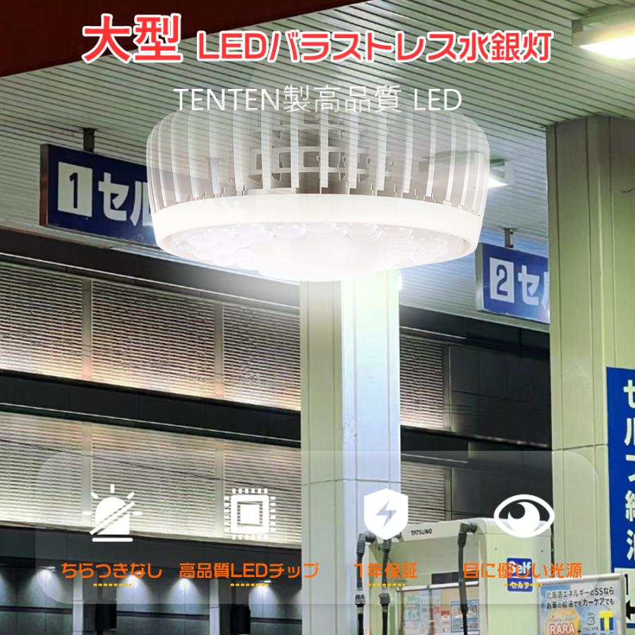 10個 バラストレス水銀灯 LED E39 2000W水銀灯相当 LEDビーム電球 39E 水銀灯からLEDへ交換 体育館 展示会 レフランプ スポットライト照明 100V看板灯 倉庫照明の画像