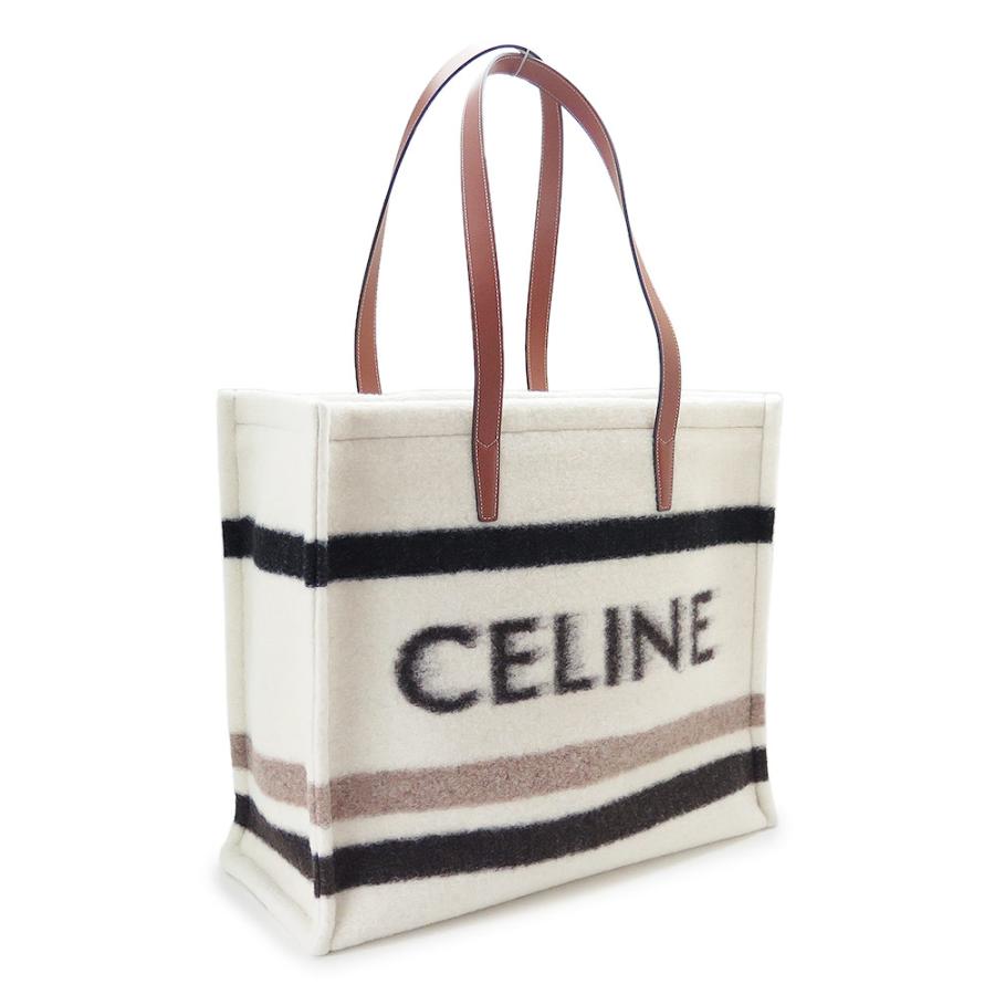セリーヌ トートバッグ ラージ カバ ショルダーバッグ ストライプ ボーダー ロゴ エクリュ＋ブラック A4サイズ収納可 CELINE 118862GCU.01EAの画像