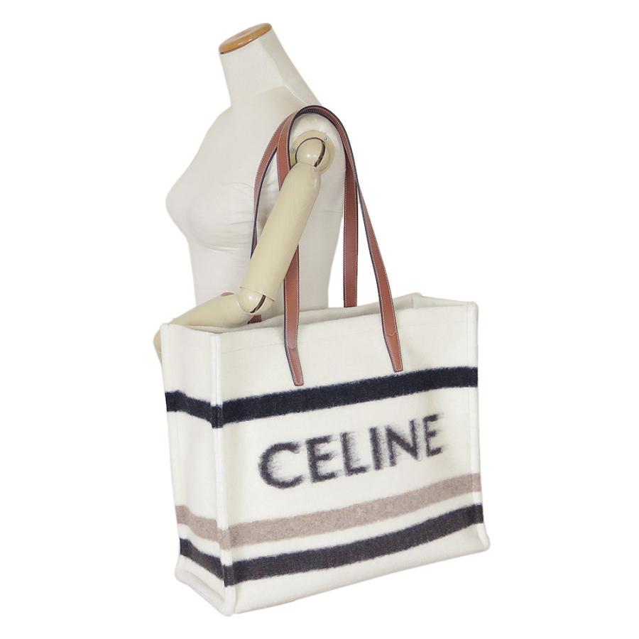 セリーヌ トートバッグ ラージ カバ ショルダーバッグ ストライプ ボーダー ロゴ エクリュ＋ブラック A4サイズ収納可 CELINE 118862GCU.01EAの画像