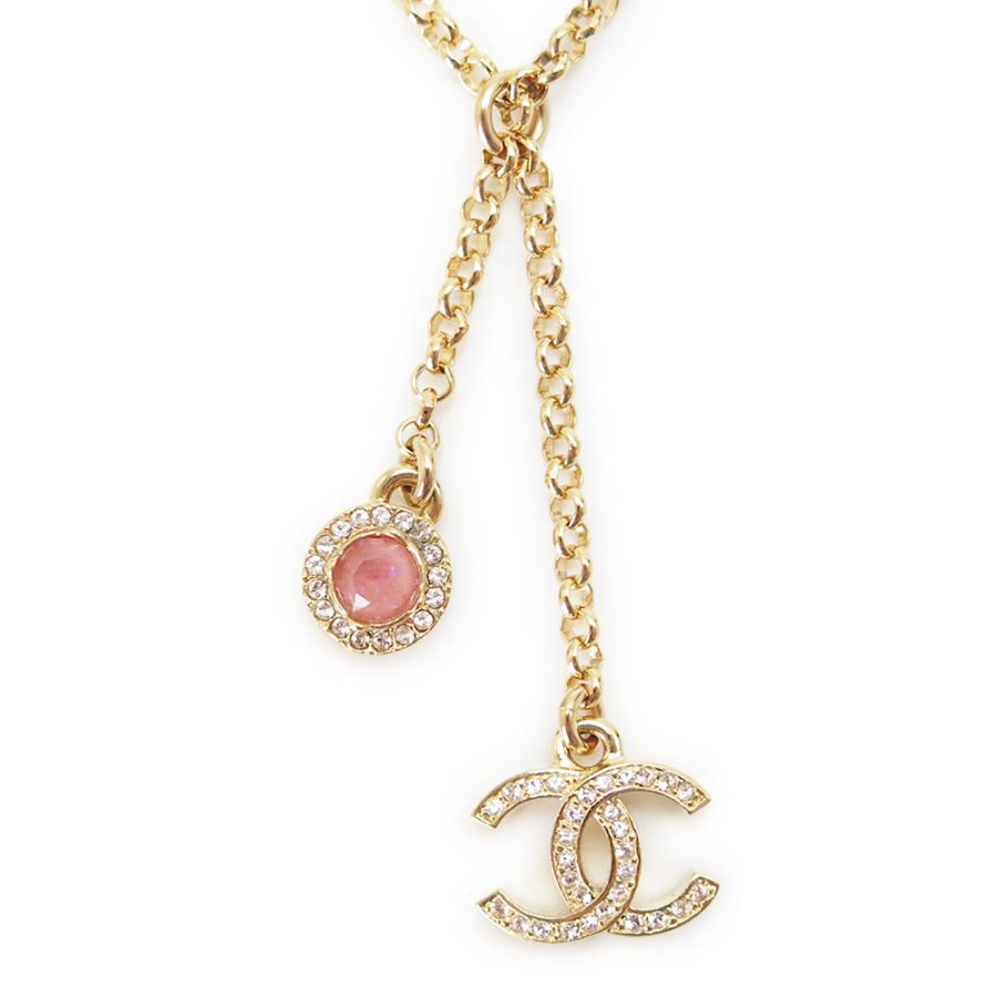 CHANEL ココマーク ネックレス ラインストーン付 メタル ゴールド ピンク CHANEL ココマーク ネックレス ラインストーン付 メタル