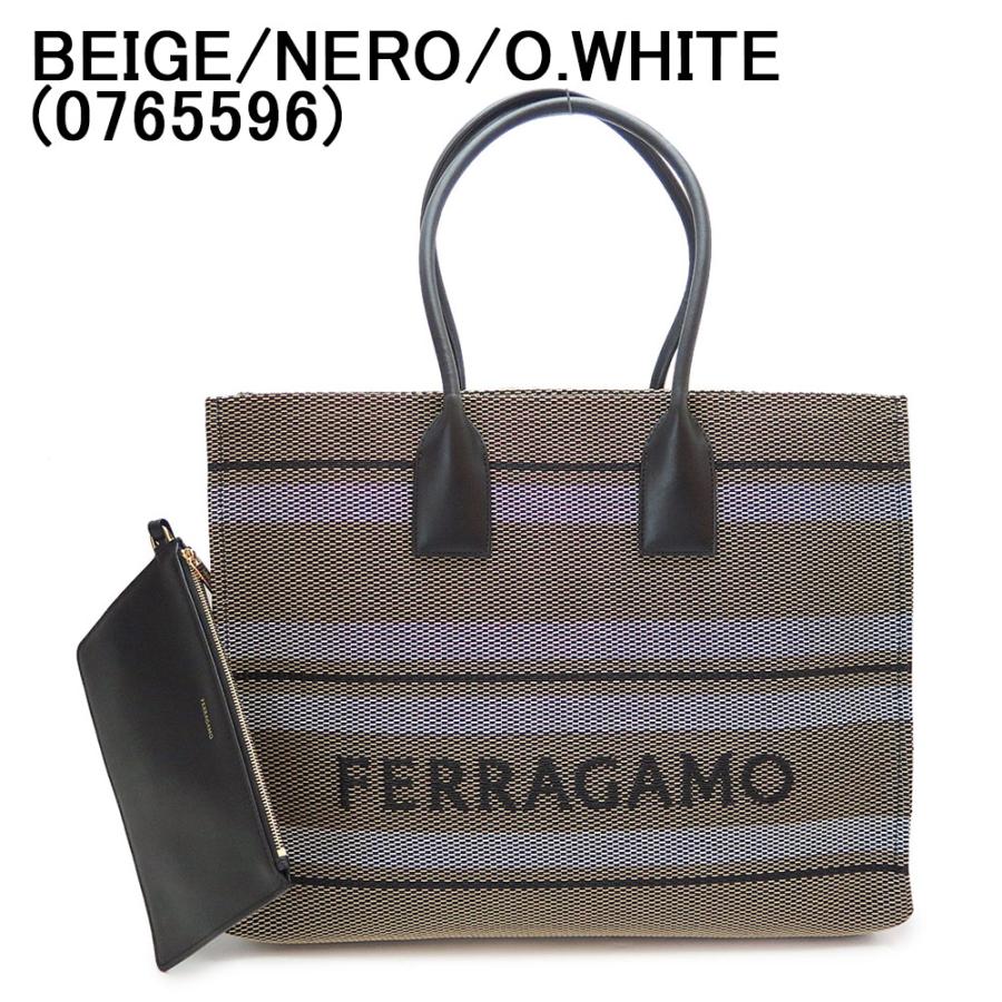 フェラガモ トートバッグ レディース 214955 ショルダーバッグ ボーダー ロゴ マルチカラー A4サイズ収納可 FERRAGAMOの画像