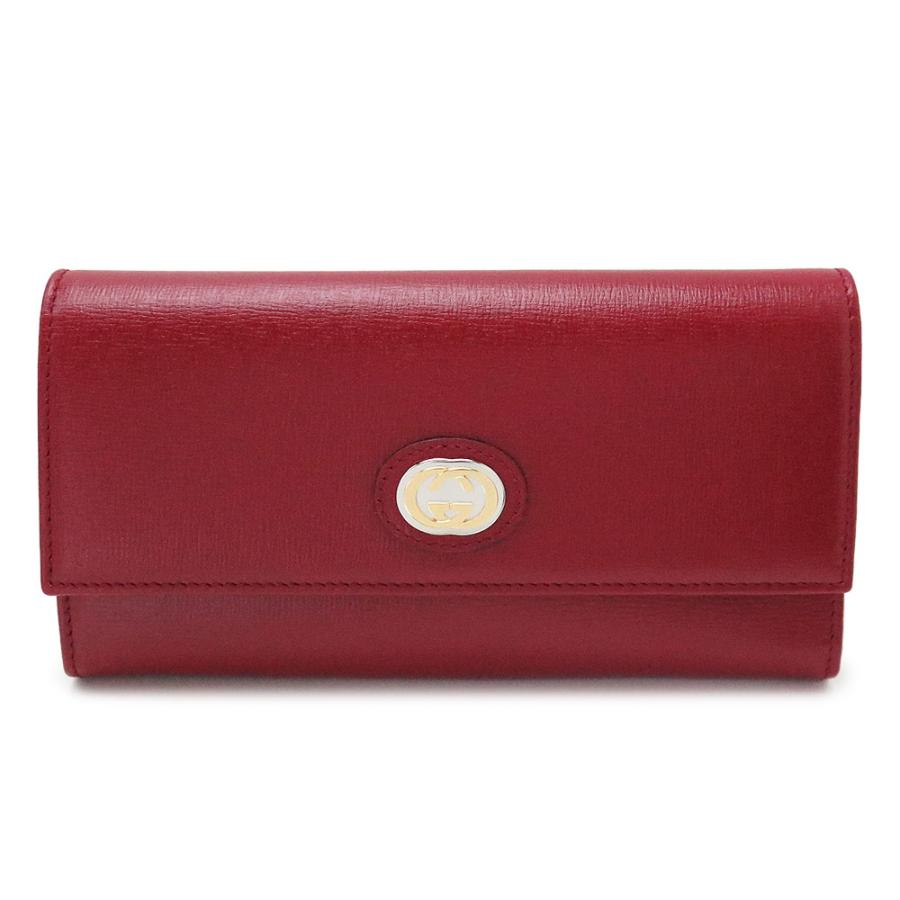 GUCCIグッチGGシマレザーブラウン ボルドーフラップタイプ長財布