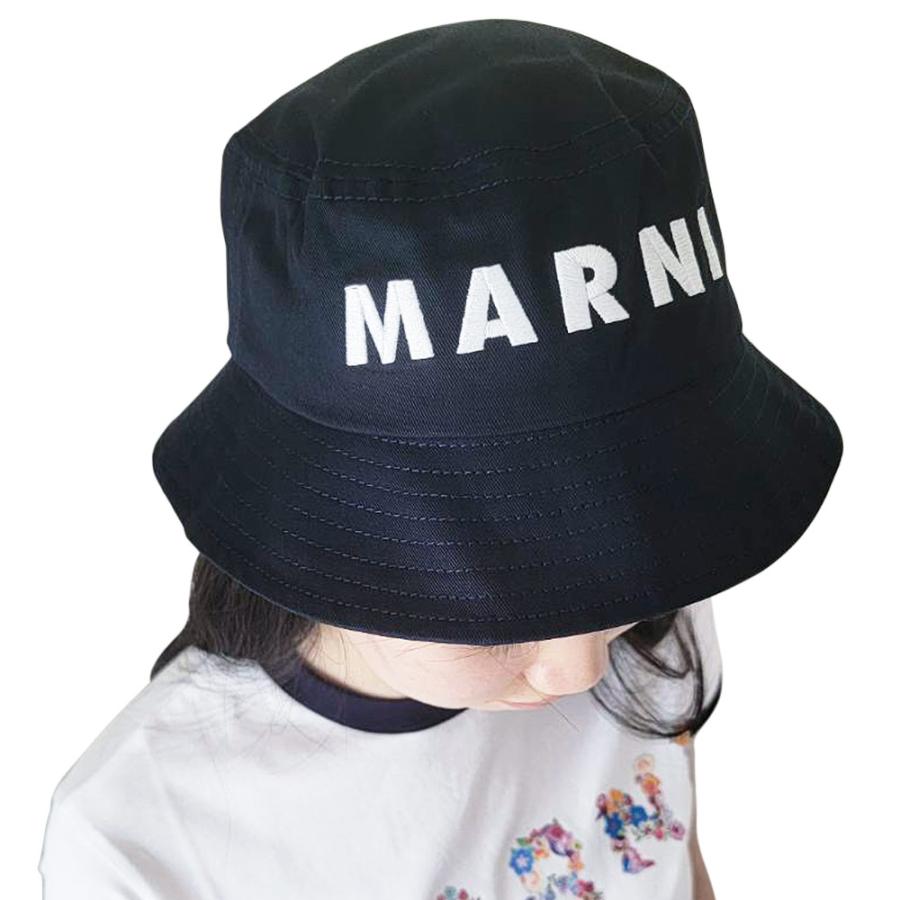 マルニ バケットハット 帽子 キッズ M01458 M00J2 0M803 子供服 フィッシャーマンハット ロゴ ブルーネイビー MARNI 爆買の画像
