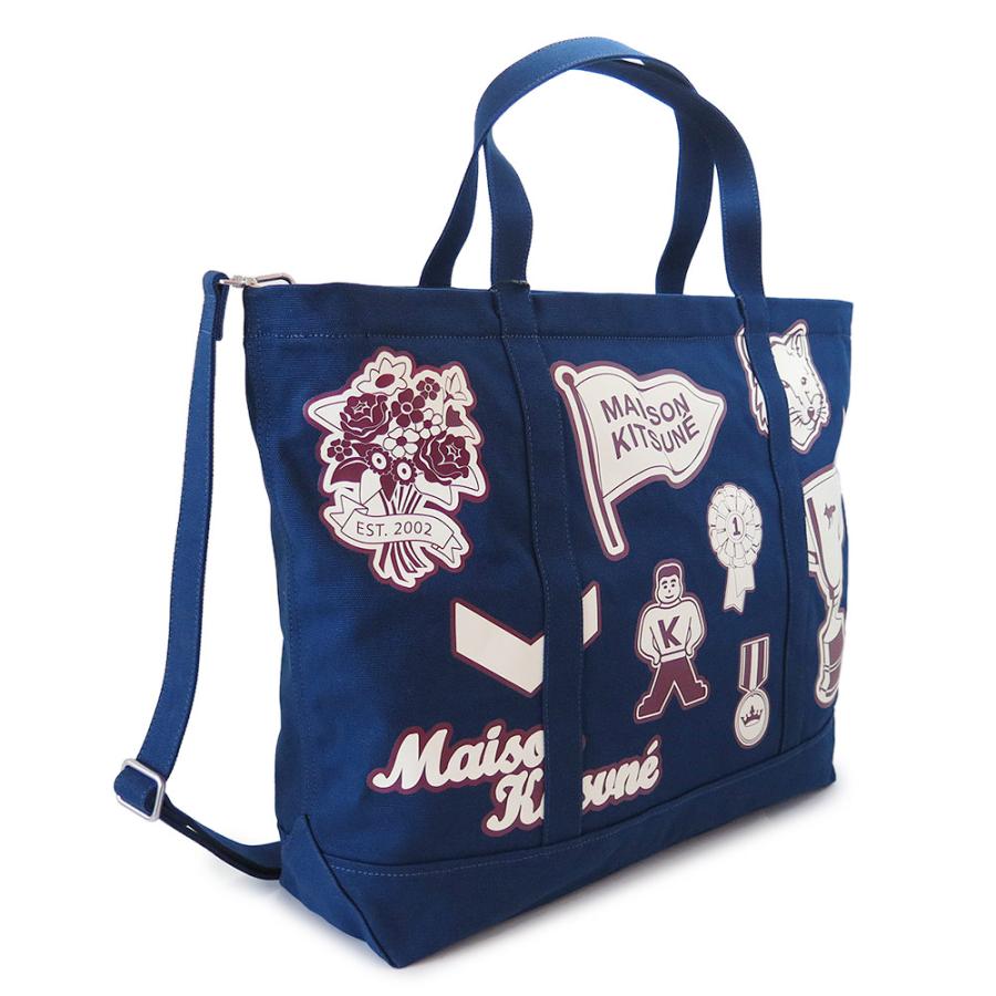 並行輸入品 メゾンキツネ トートバッグ ショルダーバッグ マザーズバッグ バーシティ パッチズ XXL インクブルー A4サイズ収納可 LW05106WW0083 P476 爆買の画像