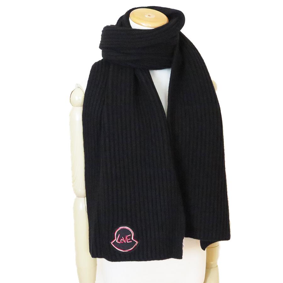 モンクレール マフラー ストール 3C00021 M1127 999 ウール カシミア ブラック MONCLER SCIARPA モンクレール  LOVE Muffler