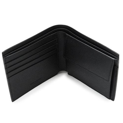 SAINT LAURENT 二つ折り財布 ネイビー　レザー　財布 SAINT LAURENT◇2つ折り財布/レザー/BLK/無地/メンズ/GBL396303・0520