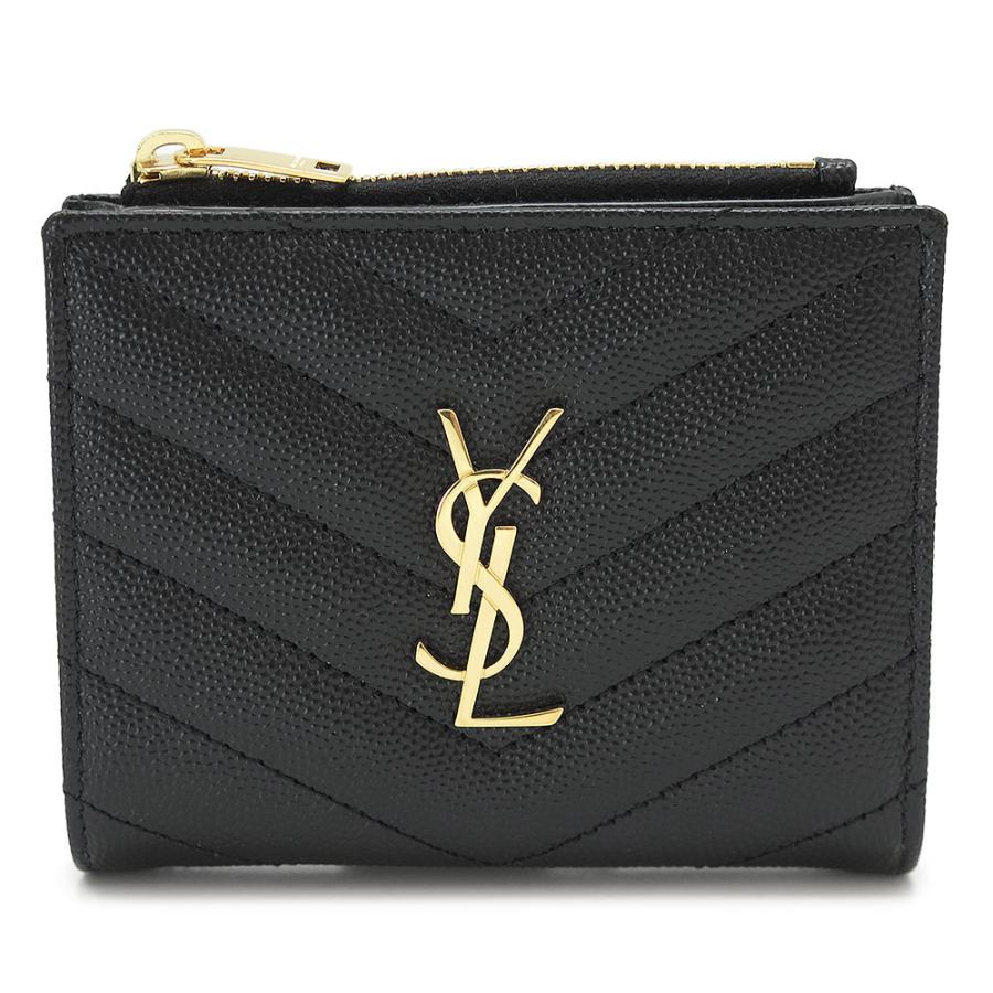 SAINT LAURENT 2つ折り財布 キャビアスキン YSL 黒 美品✨ イヴサンローラン 二つ折り財布 キャビアスキン オールブラック
