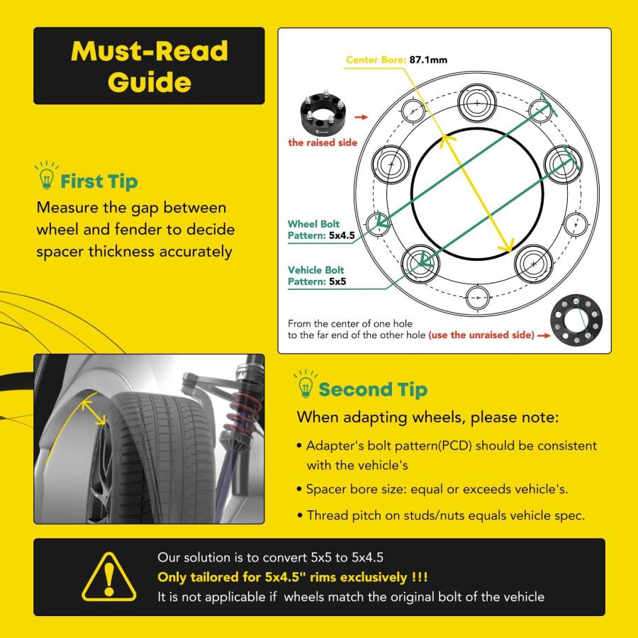 YHTAUTO 5x5 to 5x4.5 Wheel Adapters 1 inch Fit Grand Caravan 08 並行輸入品