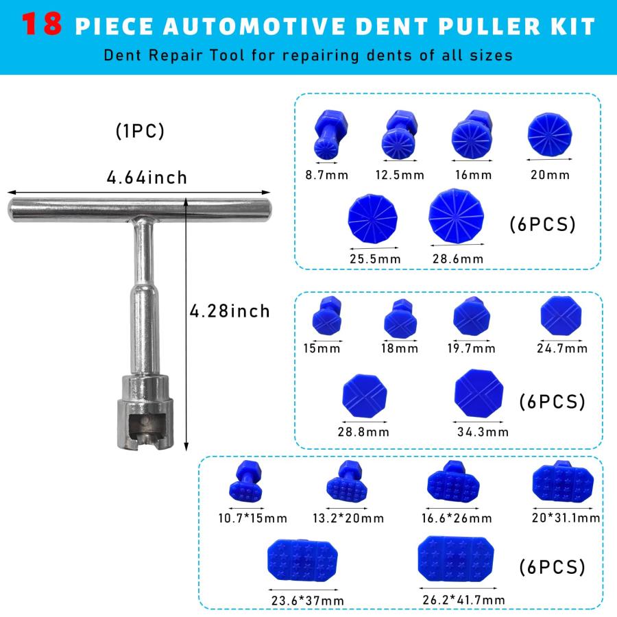 【並行輸入品】Suvnie 18個 カーデントプーラーキット ペイントフリー ボディデントリムーバー スライドハンマー付き 自動車 小さなへこみ |  | 03