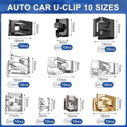 並行輸入品】 Taiss 100Pcs Auto Car U Clip 10 Sizes,Metal Trim