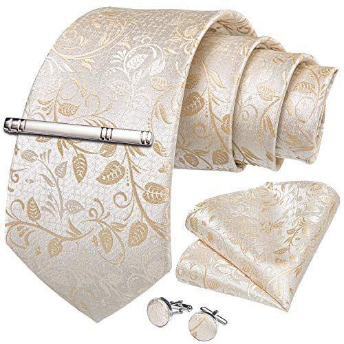 Dibangu シルクネクタイ メンズ ネクタイ 花柄 ハンカチ カフスボタン セット ペイズリー ネクタイ チーフ セット 結婚