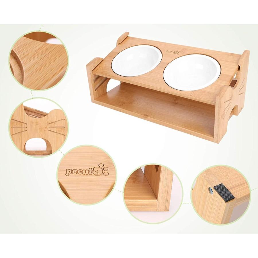 最も優遇 ペキュート Pecute ペット食器台 猫 犬用 フードボウル 竹製 陶器お皿 猫犬えさ入れ ごはん皿 お水入れ 食べやすい 滑り止め ペッ 最高の Cervezasnazari Com