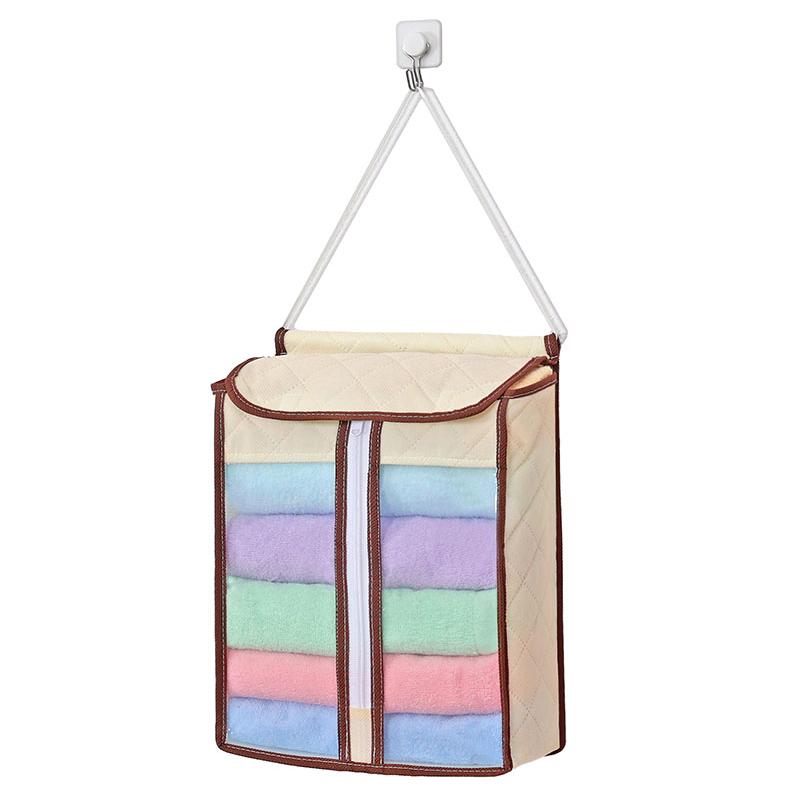 タオル収納 ストッカー 壁掛け 消臭素材入り 不織布製 ベージュ 前面ファスナー 下から取り出せる アストロ 159-15 |  | 07