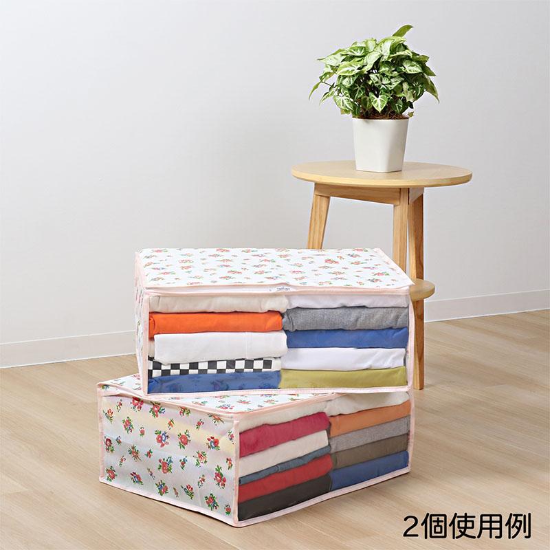 衣類収納袋 不織布製 花柄 かわいい 透明窓 洋服 保管 衣替え 収納