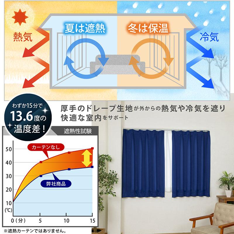 1級遮光カーテン 幅100×丈110cm 2枚組 ネイビー 遮光 洗える 厚手 ドレープカーテン 断熱 防寒 遮熱 節電 エコ 省エネ アストロ 332-45｜1storage｜05