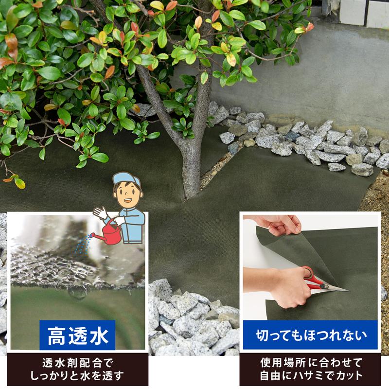 防草シート 0.5×10m 3枚組 50cm幅 不織布 園芸用シート 除草シート