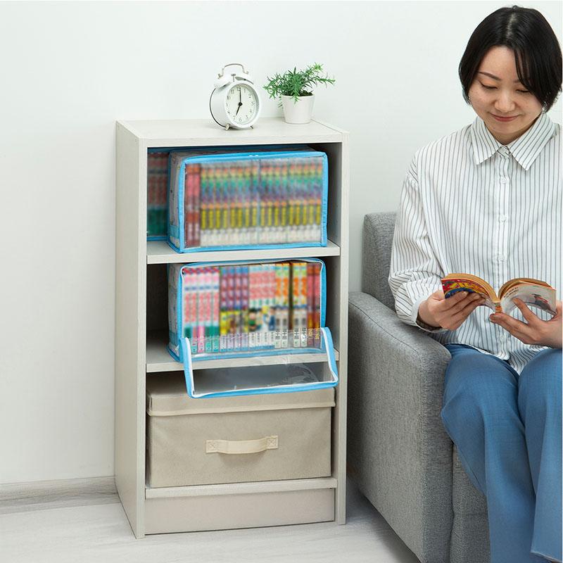 アストロ コミック収納ケース 3個組 ホワイト 北欧柄 埃よけ 新書本