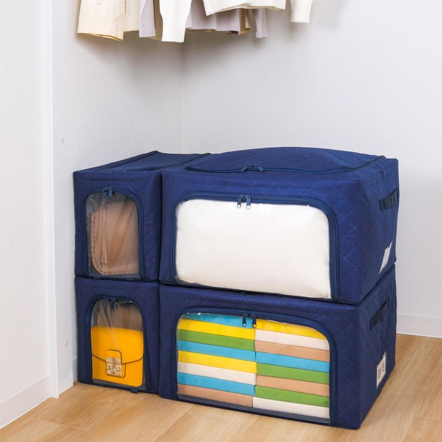 ワイヤー入り収納ケース 2個組 衣類用 吸湿 除湿 防ダニ ネイビー 不織布 積み重ね スタッキング アストロ 620-96 |  | 05