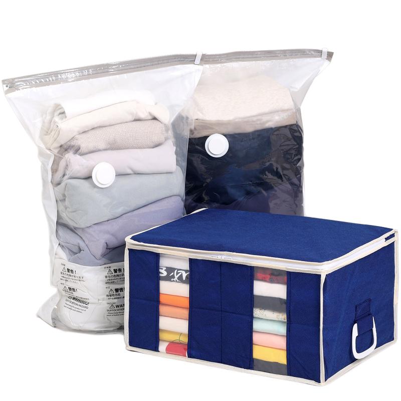 圧縮袋 衣類 衣類圧縮袋 立体圧縮袋 一体型 収納ボックス ネイビー 仕切り付き マチ付き 掃除機不要 アストロ 623-46 |  | 13