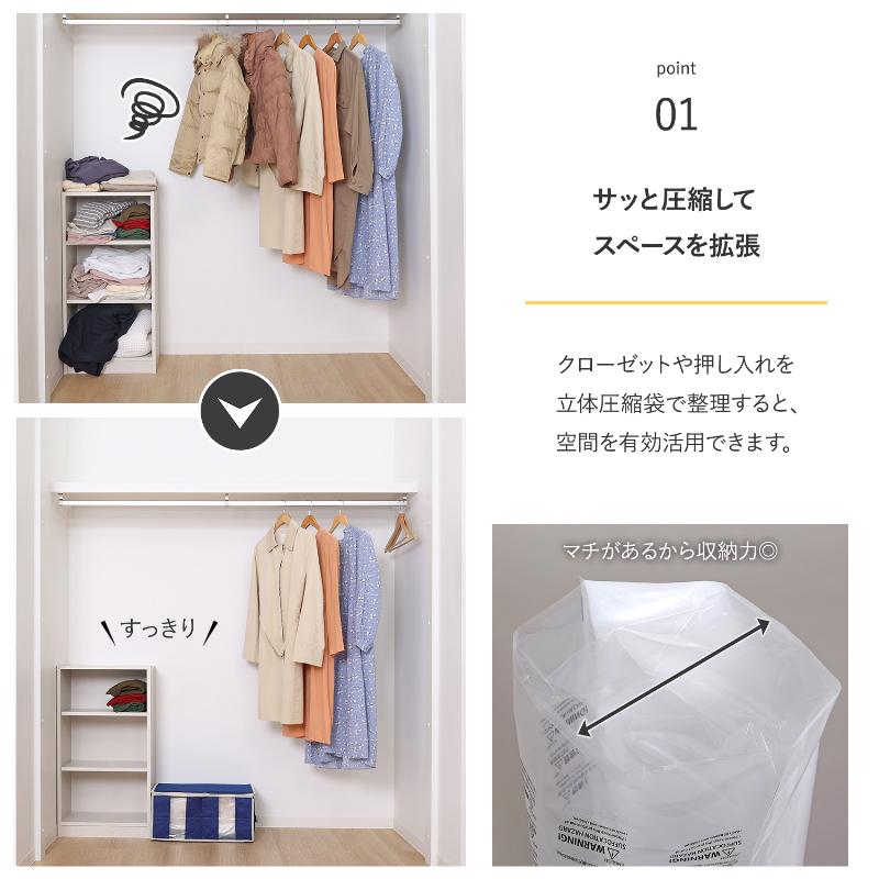 圧縮袋 衣類 衣類圧縮袋 立体圧縮袋 一体型 収納ボックス ネイビー 仕切り付き マチ付き 掃除機不要 アストロ 623-46 |  | 03