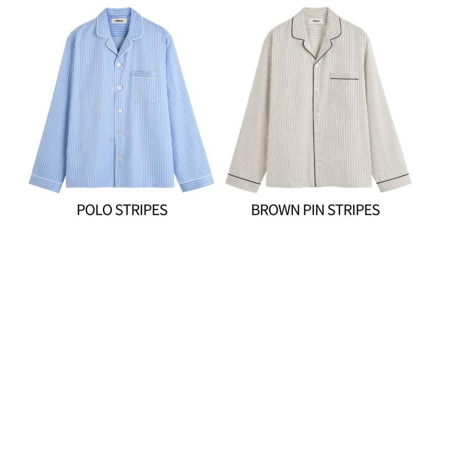 正規販売店 テクラ TEKLA パジャマ 長袖シャツ メンズ レディース ストライプ ルームウェア サテン PAJAMA SATINの画像