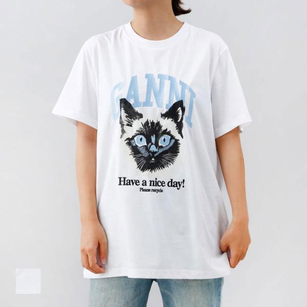 GANNI ガニー Tシャツ クルーネック 半袖 コットン ホワイト GANNI ガニー Tシャツ クルーネック 半袖 コットン ホワイト