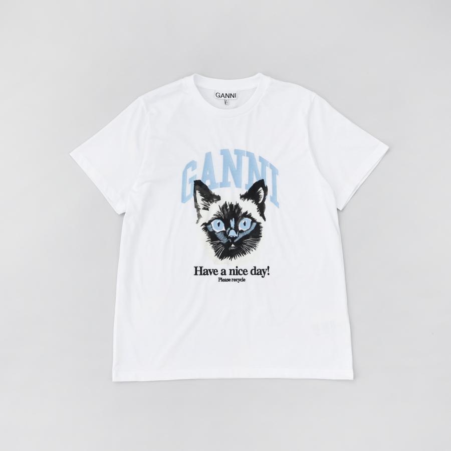 GANNI ガニー Tシャツ クルーネック 半袖 コットン ホワイト GANNI ガニー Tシャツ クルーネック 半袖 コットン ホワイト