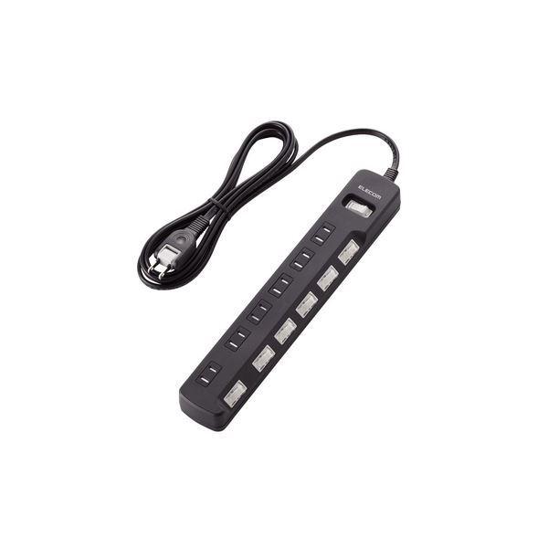 (まとめ)エレコム 一括＆個別スイッチ付 雷ガードタップ T-K8A-2625BK〔×2セット〕