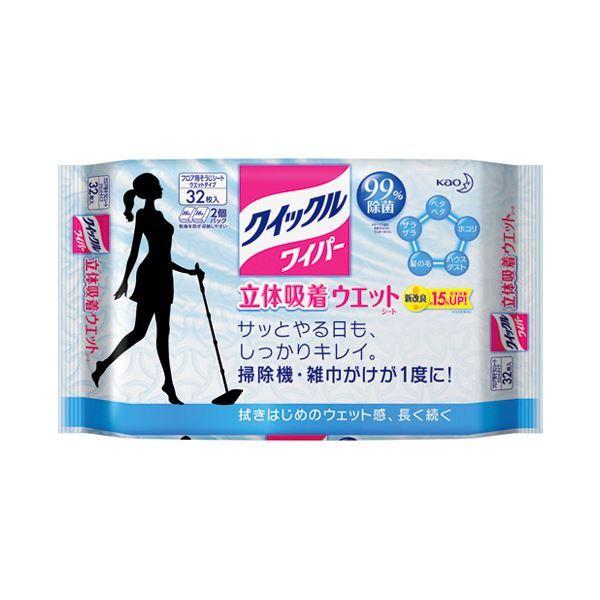 （まとめ） 花王 クイックルワイパー 立体吸着ウエット 32枚〔×10セット〕