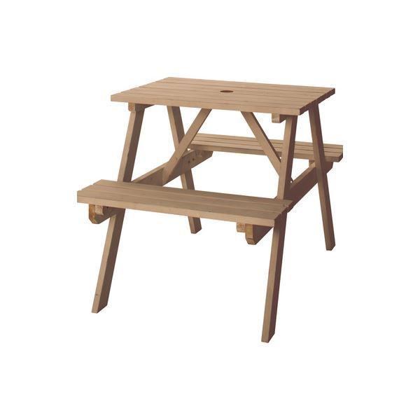【 送料無料 】キャンプテーブル アウトドアテーブル 幅75cm ブラウン 木製 パラソル対応 レジャーテーブル＆ベンチ バーベキュー 屋外