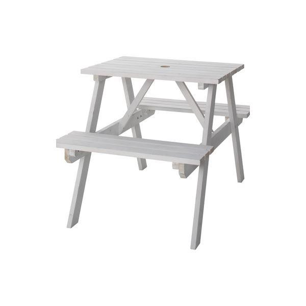 【 送料無料 】キャンプテーブル アウトドアテーブル 幅75cm ホワイト 木製 パラソル対応 レジャーテーブル＆ベンチ バーベキュー 屋外