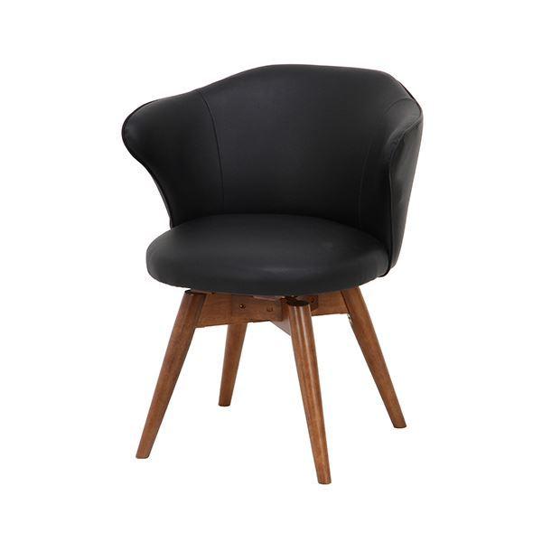 ダイニングチェア 食卓椅子 幅60cm ブラック 360度回転式 木製脚付き 座・背面：合成皮革 合皮 合皮 リーフ リビング 在宅ワーク〔代引不可〕